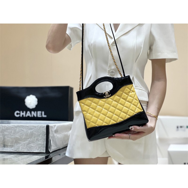 Chanel 31 Mini Shopping Bag in Black & Yellow Patent Calfskin AS4133
