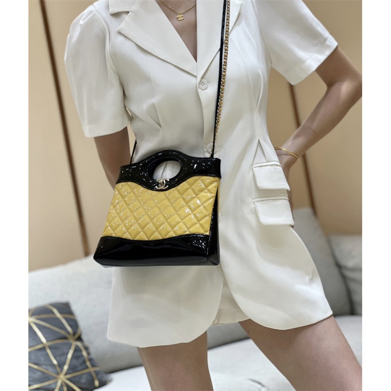 Chanel 31 Mini Shopping Bag in Black & Yellow Patent Calfskin AS4133