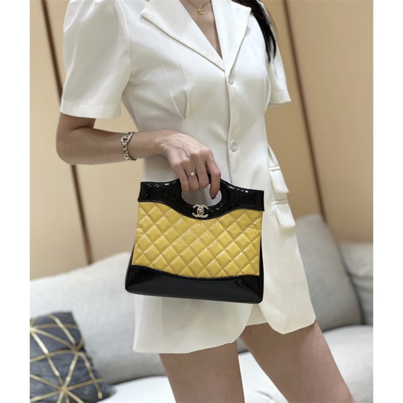Chanel 31 Mini Shopping Bag in Black & Yellow Patent Calfskin AS4133