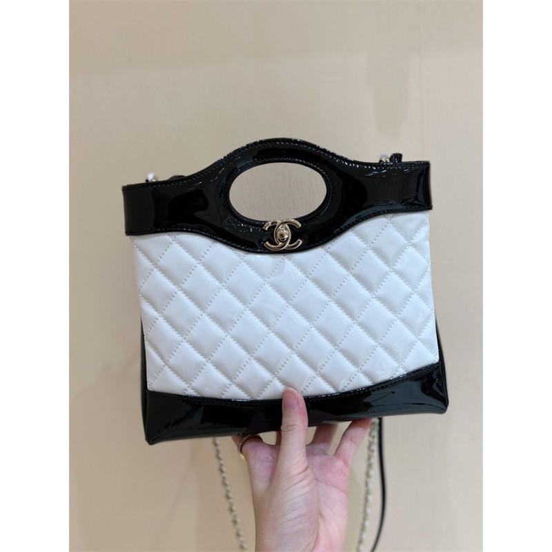 Chanel 31 Mini Shopping Bag in Black & White Patent Calfskin AS4133