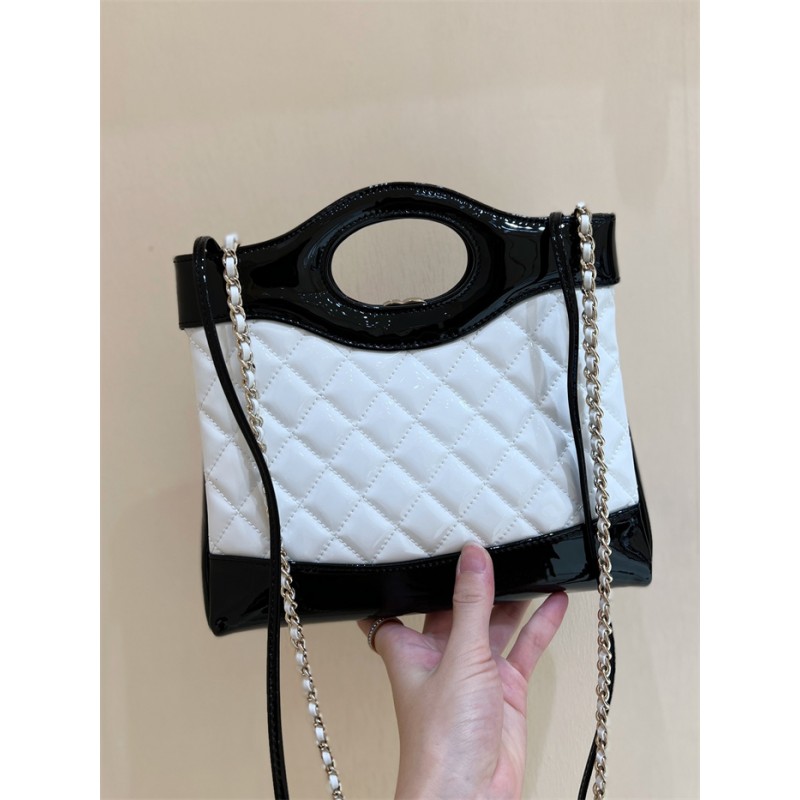 Chanel 31 Mini Shopping Bag in Black & White Patent Calfskin AS4133