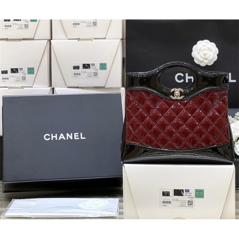 Chanel 31 Mini Shopping Bag in Black & Claret Patent Calfskin AS4133