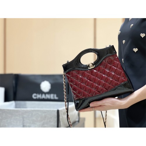 Chanel 31 Mini Shopping Bag in Black & Claret Patent Calfskin AS4133