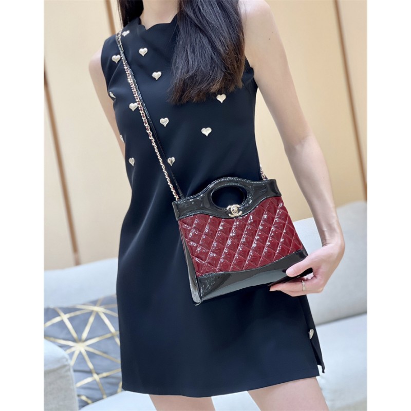 Chanel 31 Mini Shopping Bag in Black & Claret Patent Calfskin AS4133