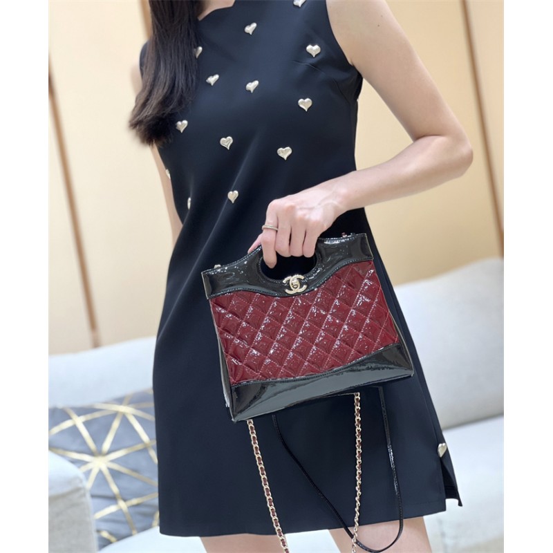 Chanel 31 Mini Shopping Bag in Black & Claret Patent Calfskin AS4133