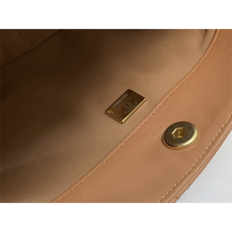 Chanel 24SS Brown Shiny Calfskin Small Hobo Handbag AS4743