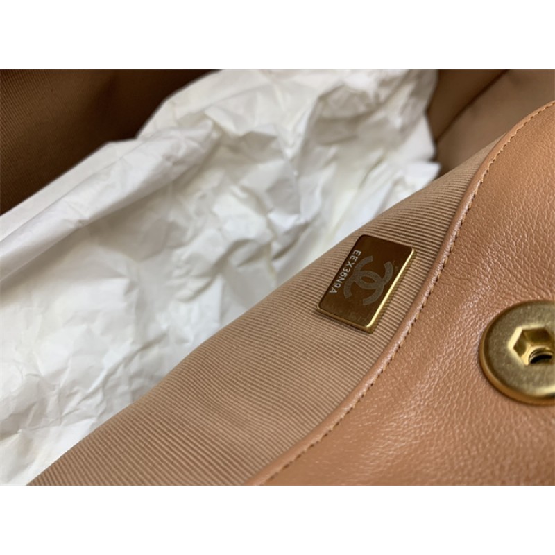 Chanel 24SS Brown Shiny Calfskin Medium Hobo Handbag AS4668