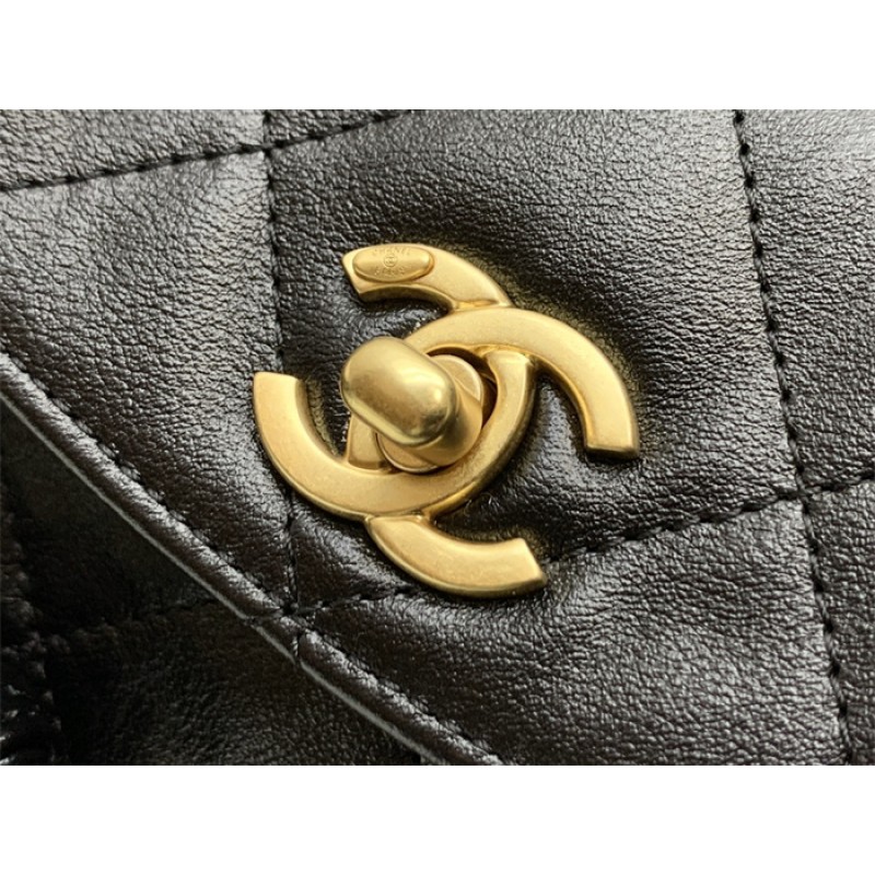 Chanel 24SS Black Shiny Calfskin Small Hobo Handbag AS4743