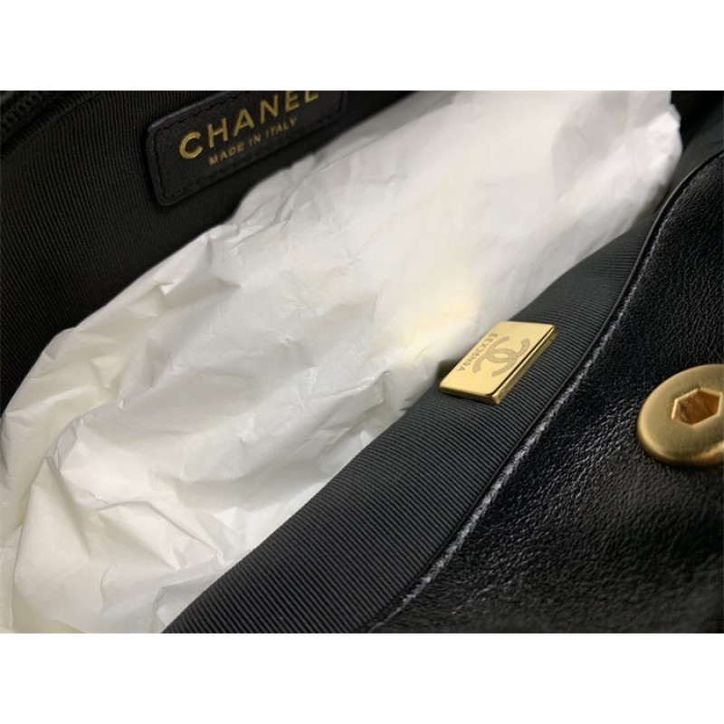 Chanel 24SS Black Shiny Calfskin Small Hobo Handbag AS4743