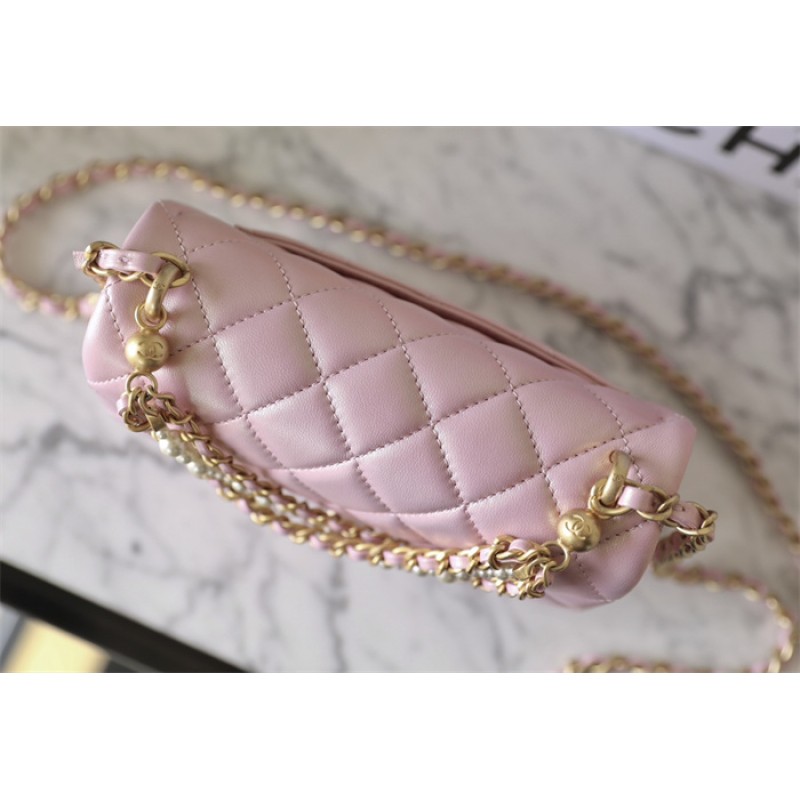 Chanel 24P Mini Pearls Handle Flap Bag AS4384 Pink