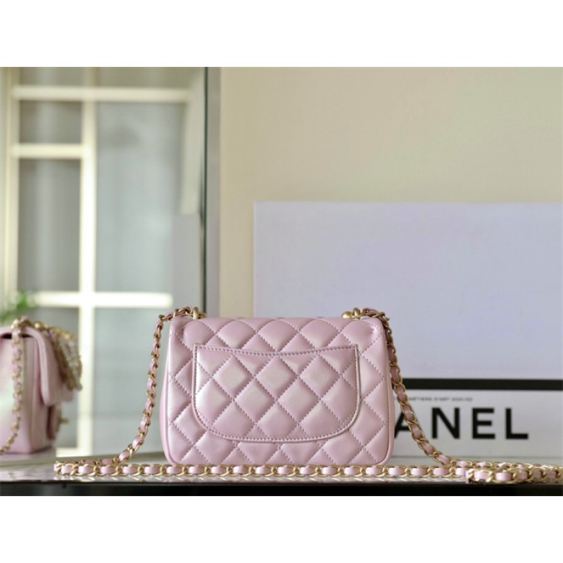 Chanel 24P Mini Pearls Handle Flap Bag AS4384 Pink