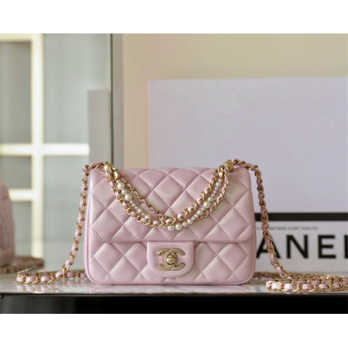 Chanel 24P Mini Pearls Handle Flap Bag AS4384 Pink