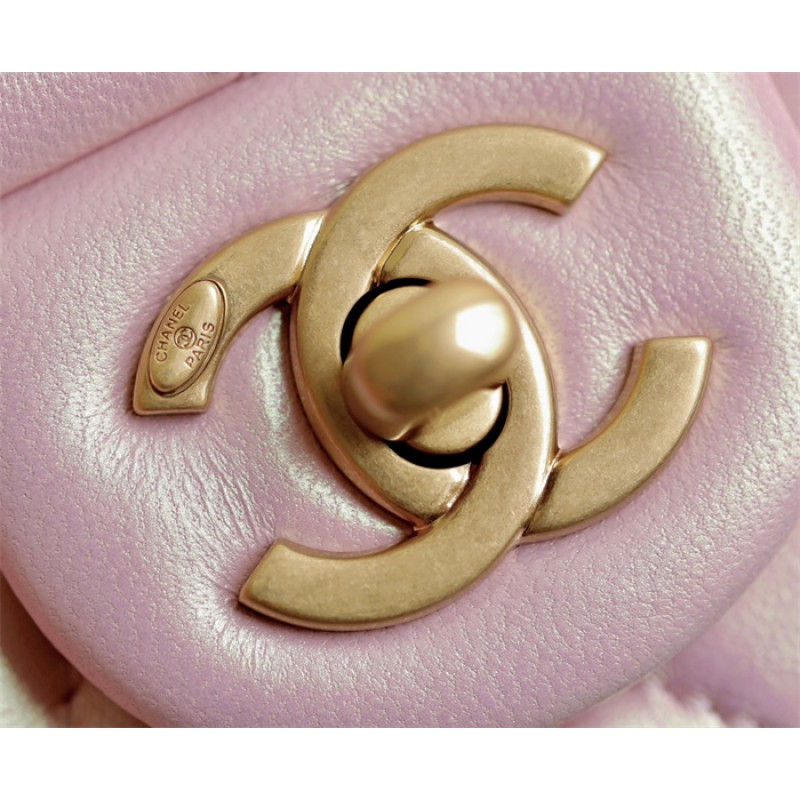 Chanel 24P Mini Pearls Handle Flap Bag AS4384 Pink