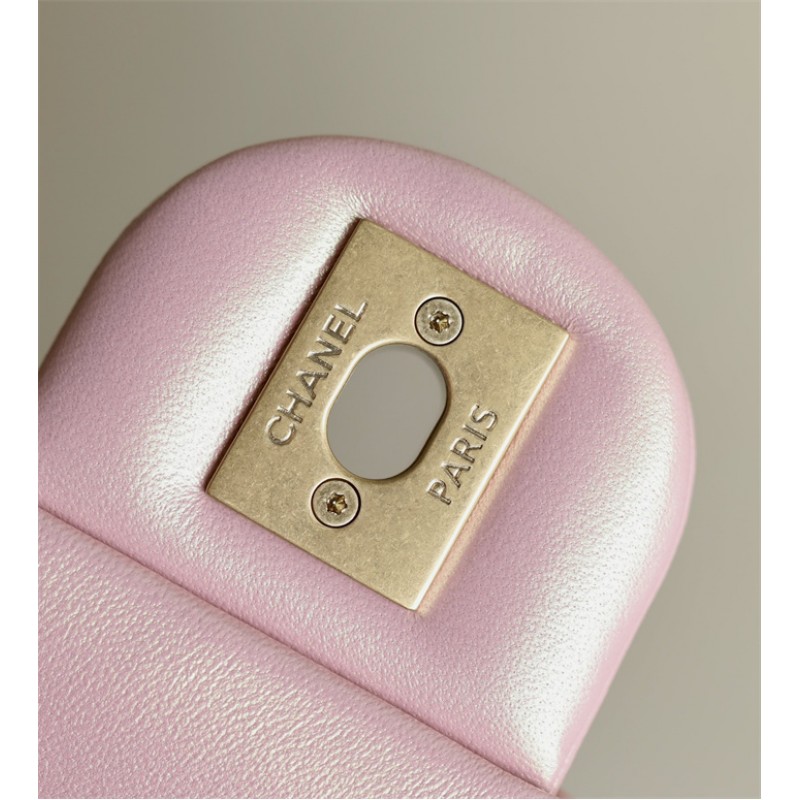 Chanel 24P Mini Pearls Handle Flap Bag AS4384 Pink