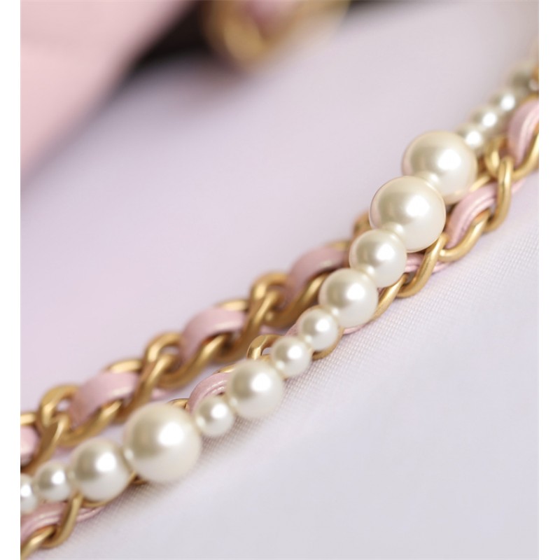 Chanel 24P Mini Pearls Handle Flap Bag AS4384 Pink