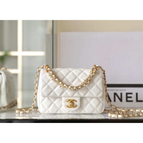 Chanel 24P Mini Pearls Handle Flap Bag AS4384 White