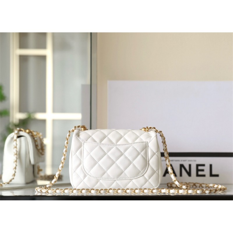 Chanel 24P Mini Pearls Handle Flap Bag AS4384 White