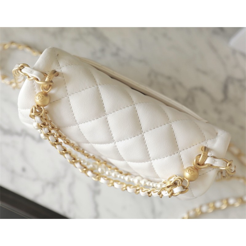 Chanel 24P Mini Pearls Handle Flap Bag AS4384 White