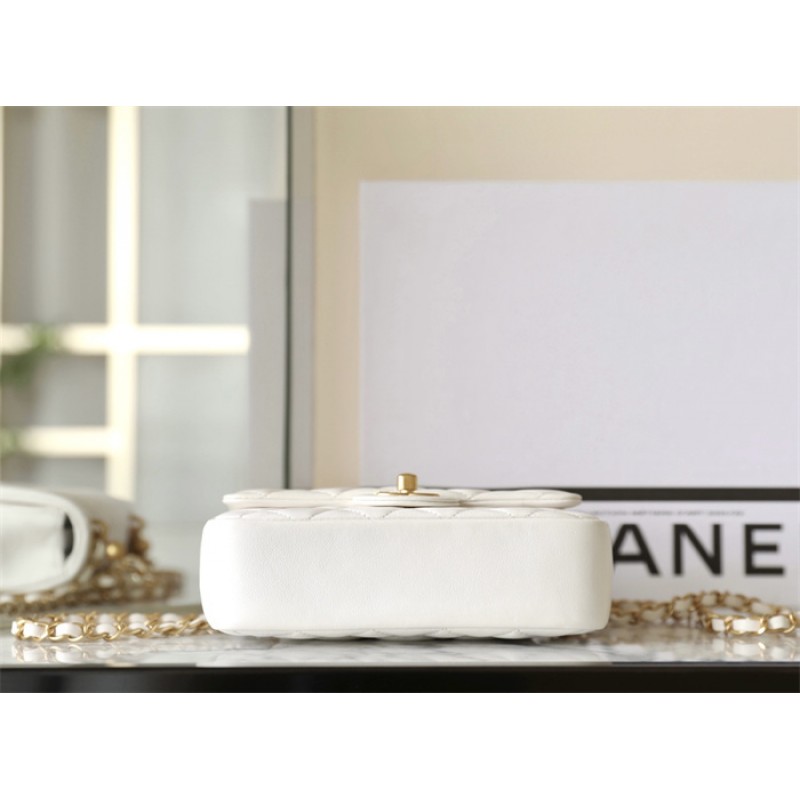 Chanel 24P Mini Pearls Handle Flap Bag AS4384 White