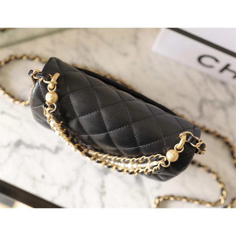 Chanel 24P Mini Pearls Handle Flap Bag AS4384 Black