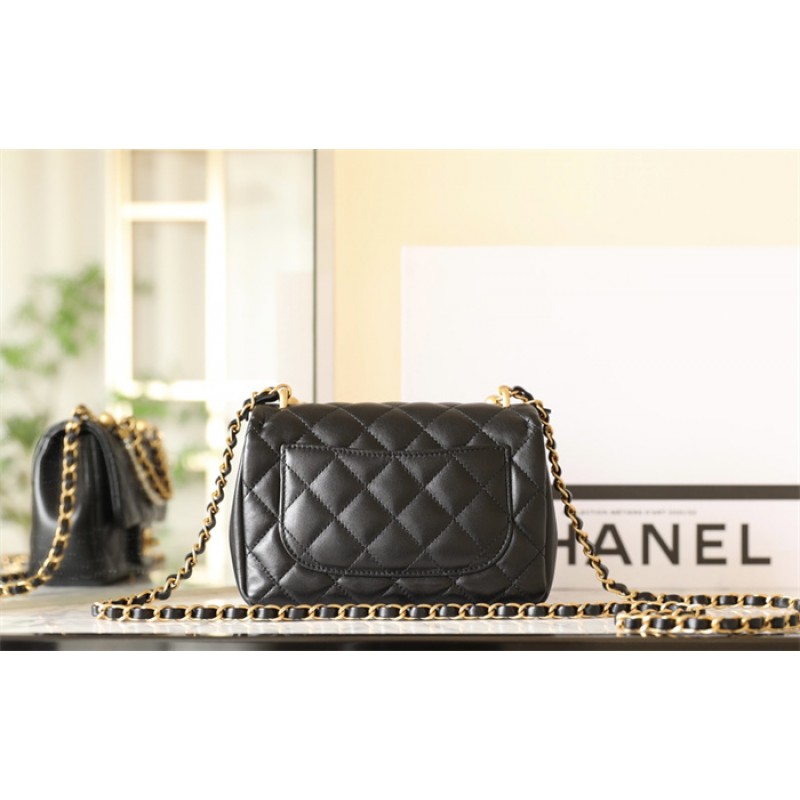 Chanel 24P Mini Pearls Handle Flap Bag AS4384 Black