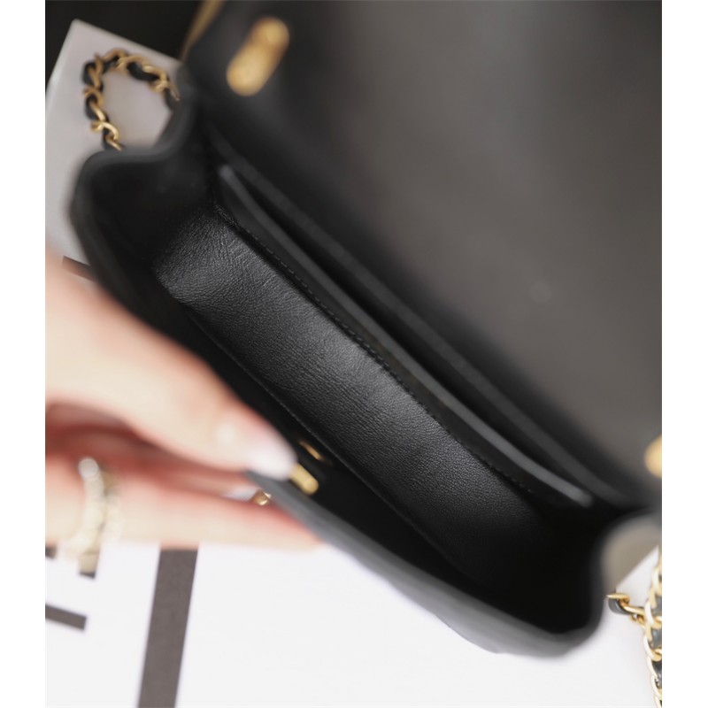 Chanel 24P Mini Pearls Handle Flap Bag AS4384 Black