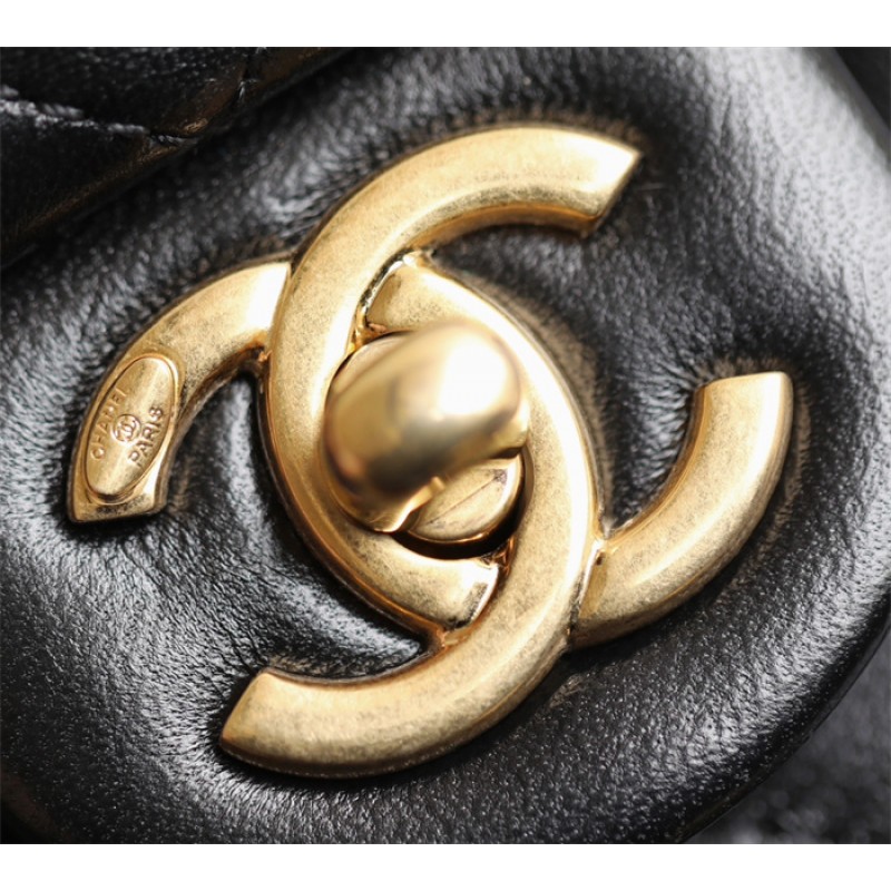 Chanel 24P Mini Pearls Handle Flap Bag AS4384 Black