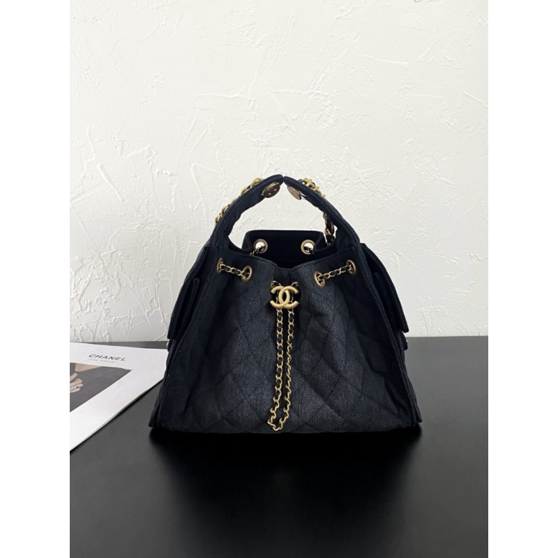 Chanel 25 small handbag AS5293 Washed Denim Black