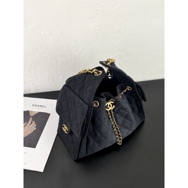 Chanel 25 small handbag AS5293 Washed Denim Black