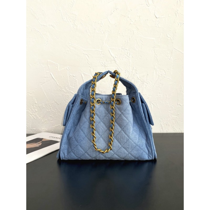 Chanel 25 small handbag AS5293 Washed Denim Blue