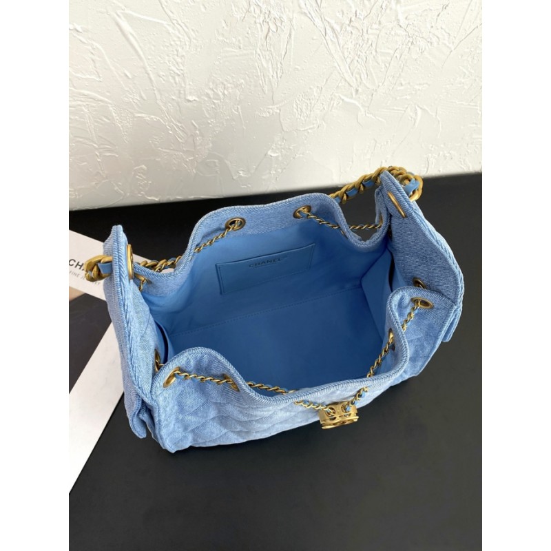 Chanel 25 small handbag AS5293 Washed Denim Blue