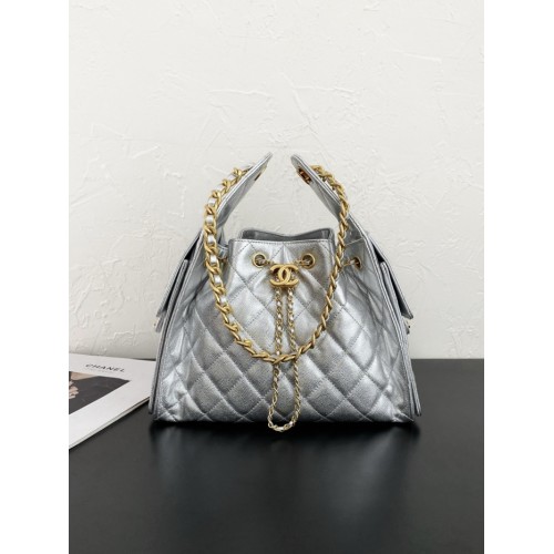Chanel 25 small handbag Grained Calfskin AS5293 Silvery