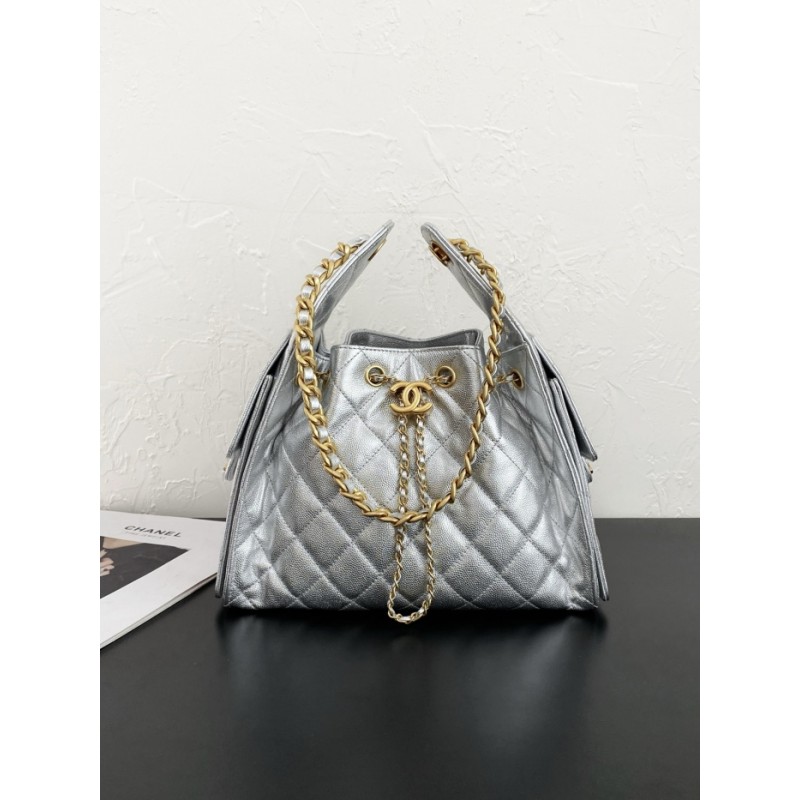Chanel 25 small handbag Grained Calfskin AS5293 Silvery
