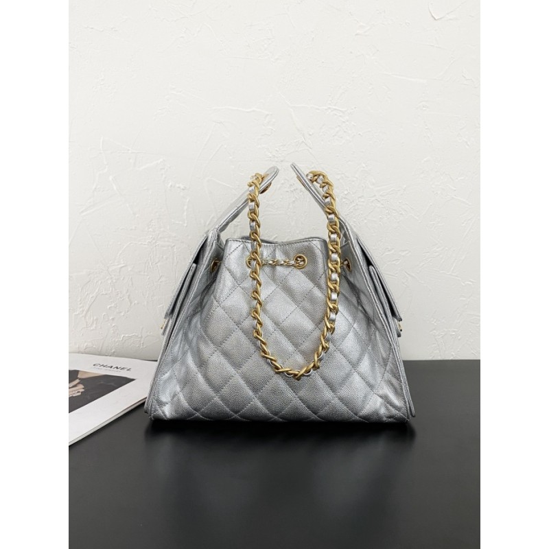 Chanel 25 small handbag Grained Calfskin AS5293 Silvery