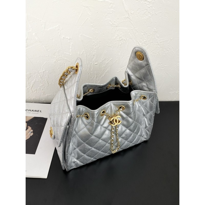 Chanel 25 small handbag Grained Calfskin AS5293 Silvery