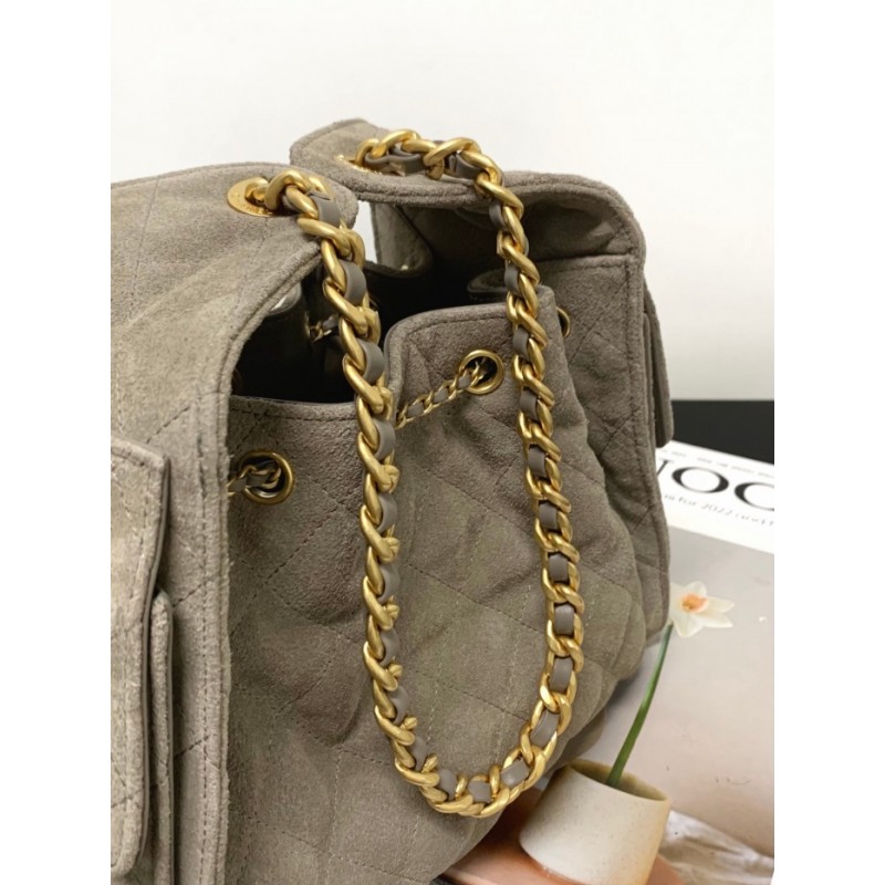 Chanel 25 small handbag Suede Calfskin AS5293 Grey