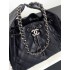 Chanel 25 small handbag Grained Calfskin Silver Metal AS5293 Black