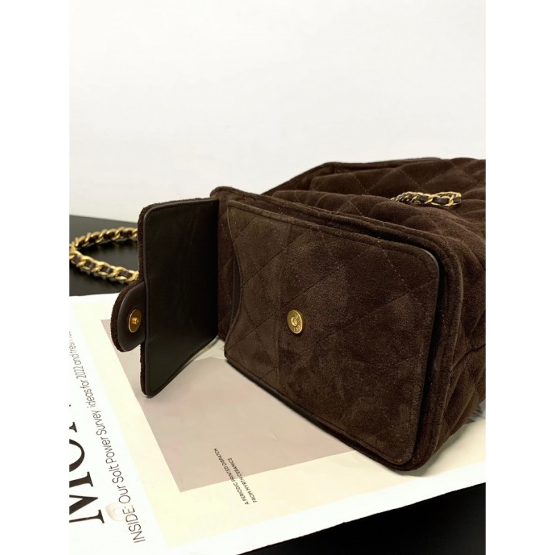 Chanel 25 small handbag Suede Calfskin AS5293 Dark Brown