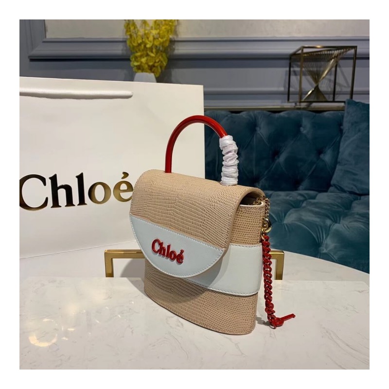 Chloe Small Aby Lock Chain Bag Embossed Lizard Effect S1220 Apricot/White