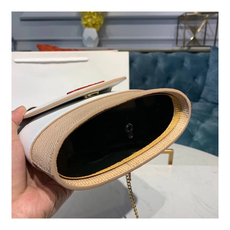 Chloe Small Aby Lock Chain Bag Embossed Lizard Effect S1220 Apricot/White