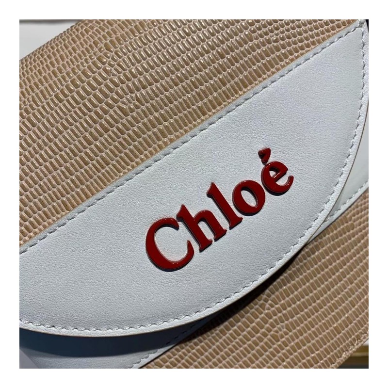 Chloe Small Aby Lock Chain Bag Embossed Lizard Effect S1220 Apricot/White