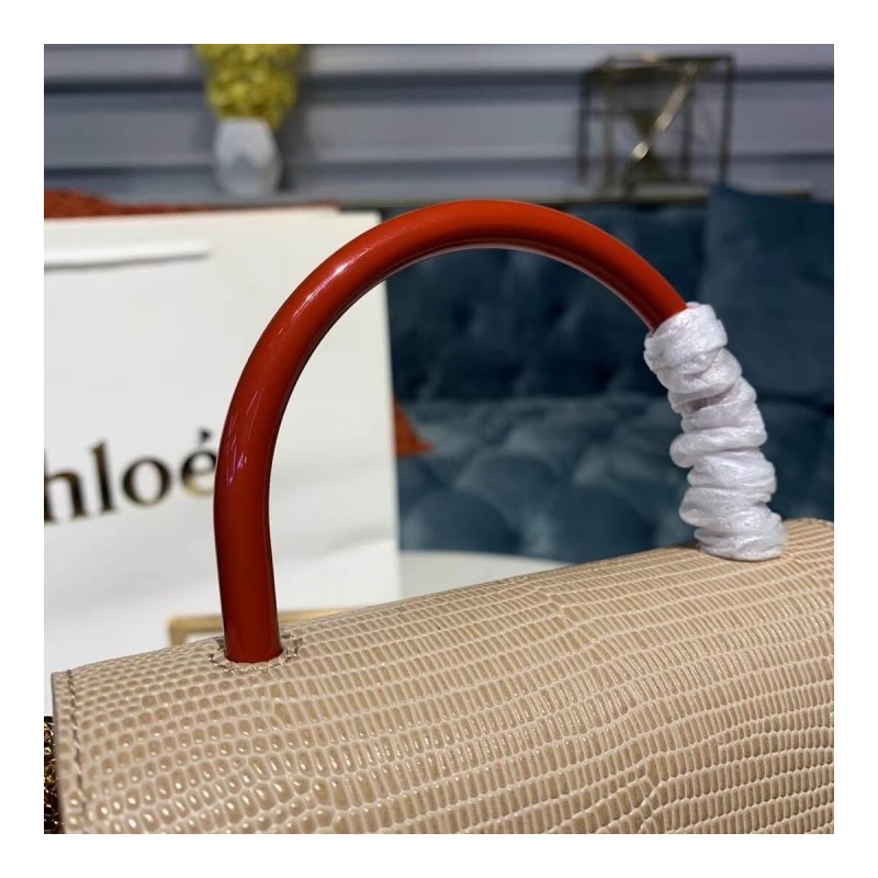 Chloe Small Aby Lock Chain Bag Embossed Lizard Effect S1220 Apricot/White