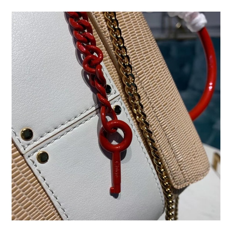 Chloe Small Aby Lock Chain Bag Embossed Lizard Effect S1220 Apricot/White