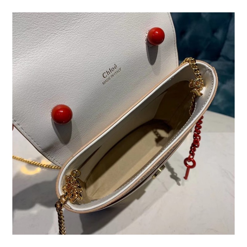 Chloe Small Aby Lock Chain Bag Embossed Lizard Effect S1220 Apricot/White