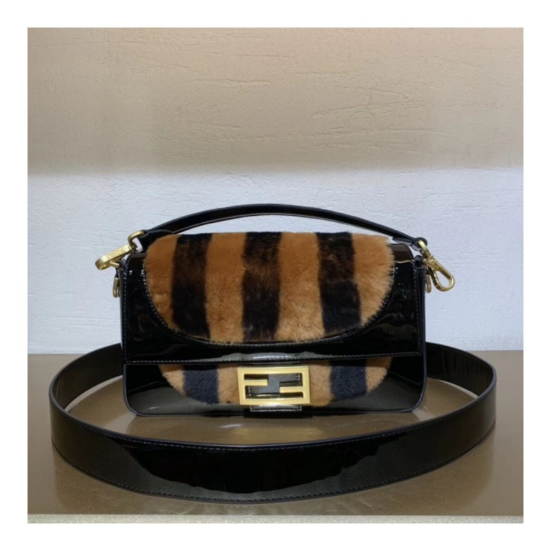 Fendi Patent Leather And Sheepskin Baguette Bag 8BR600