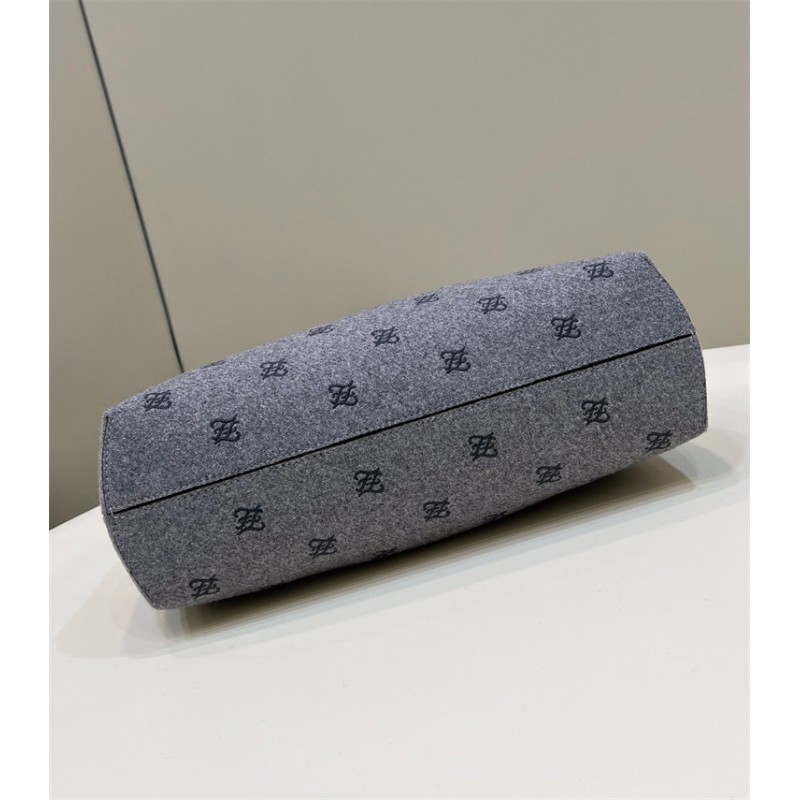 Fendi First Medium Grey flannel bag with embroidery 8BP127AHNGF0GEM