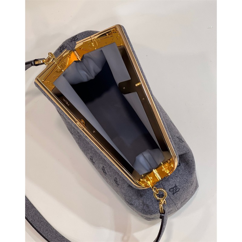 Fendi First Medium Grey flannel bag with embroidery 8BP127AHNGF0GEM