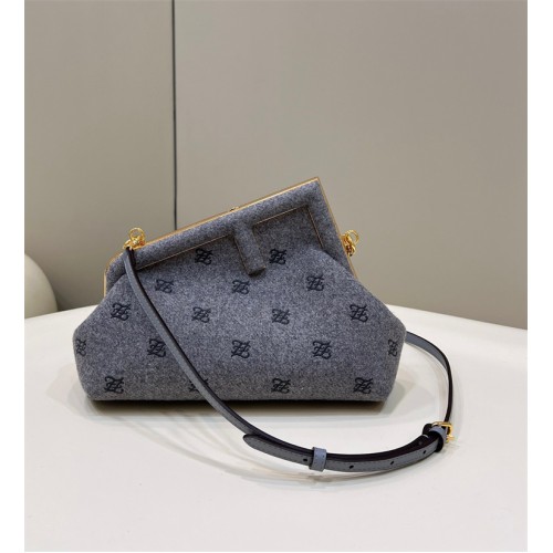 Fendi First Small Grey flannel bag with embroidery 8BP127AHNGF0GES