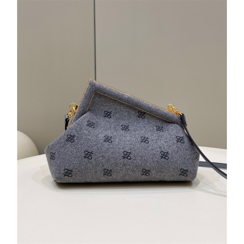 Fendi First Small Grey flannel bag with embroidery 8BP127AHNGF0GES