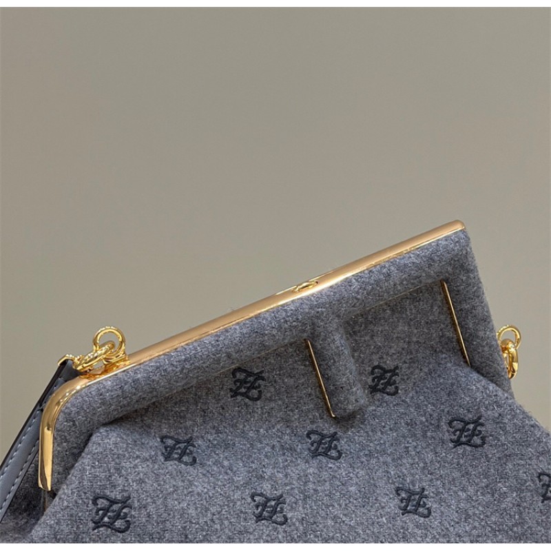 Fendi First Small Grey flannel bag with embroidery 8BP127AHNGF0GES